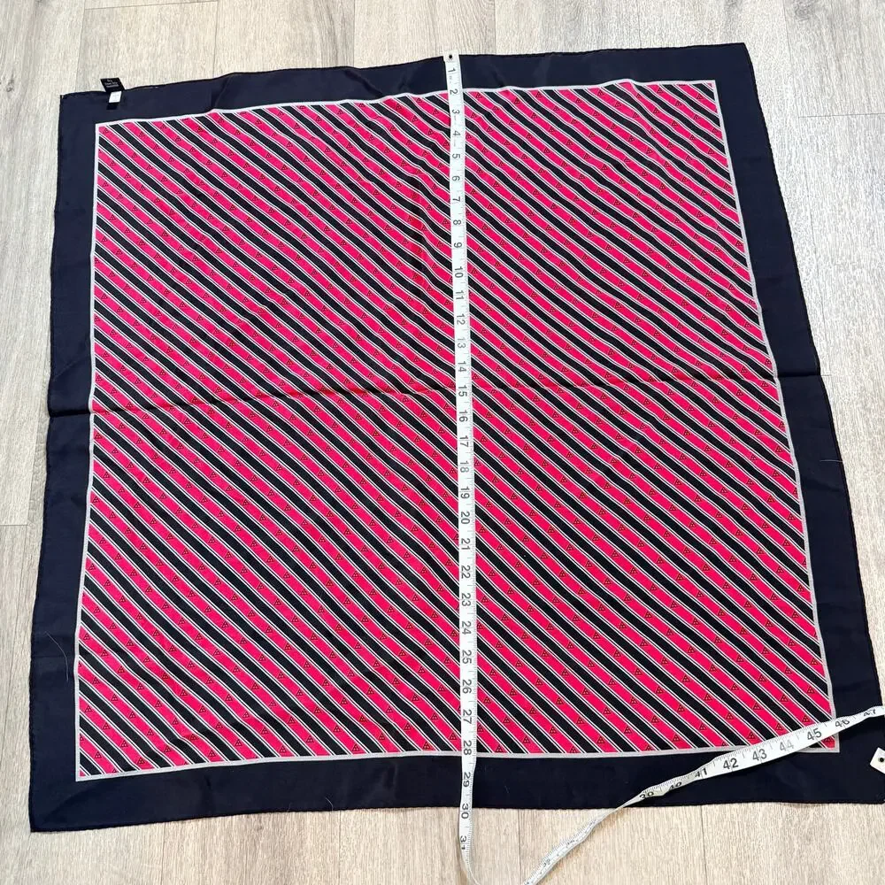 100% handmade Silk scarf, red, black and white stripe geometric patern 29x30